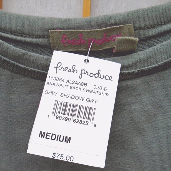 FRESH PRODUCE Ana Split Back Sweatshirt Bell Sleeve Shadow gray Top - Picture 7 of 7